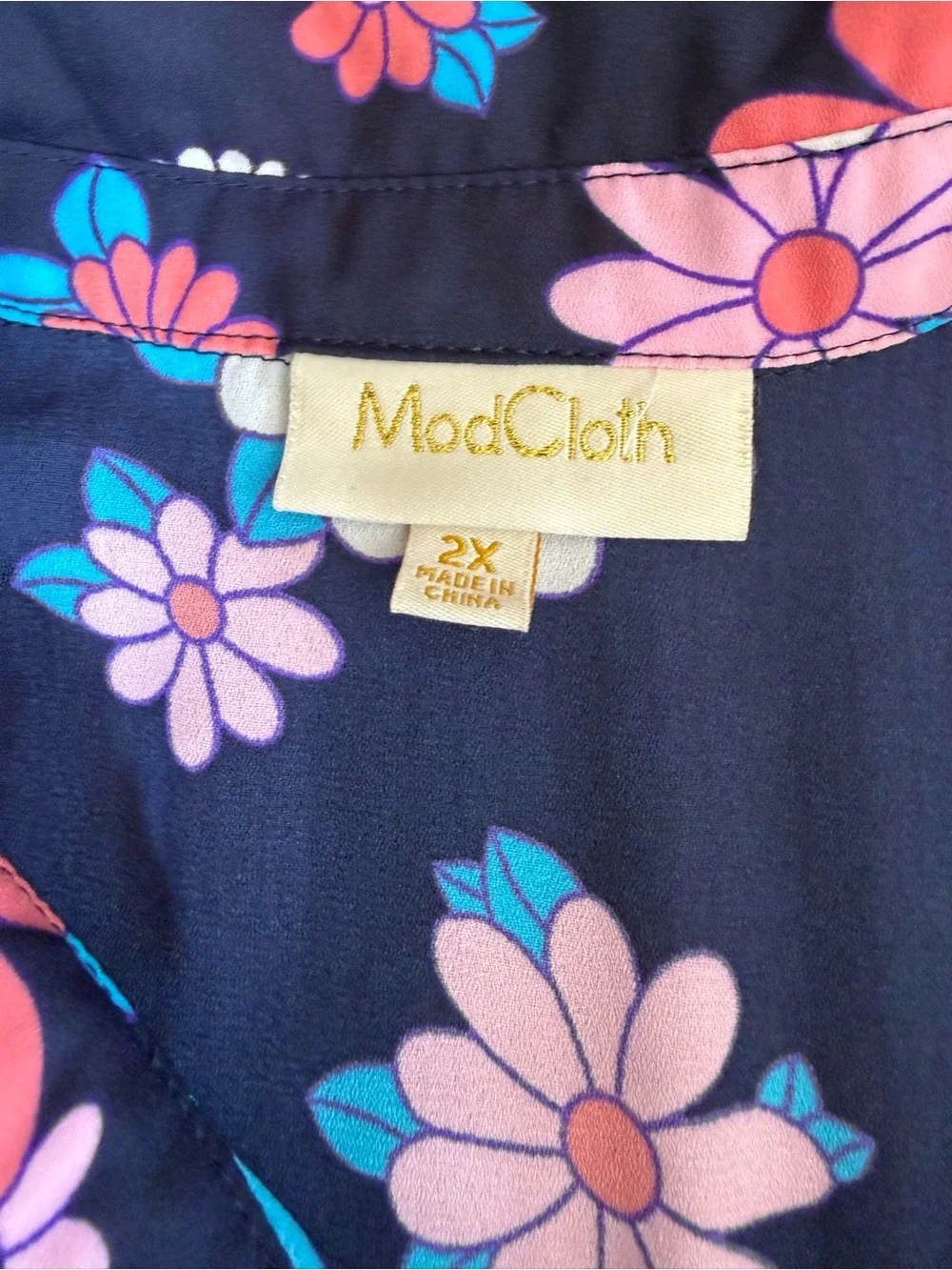 Modcloth Navy Floral Ruffle-Cap Button Blouse - Picture 7 of 8